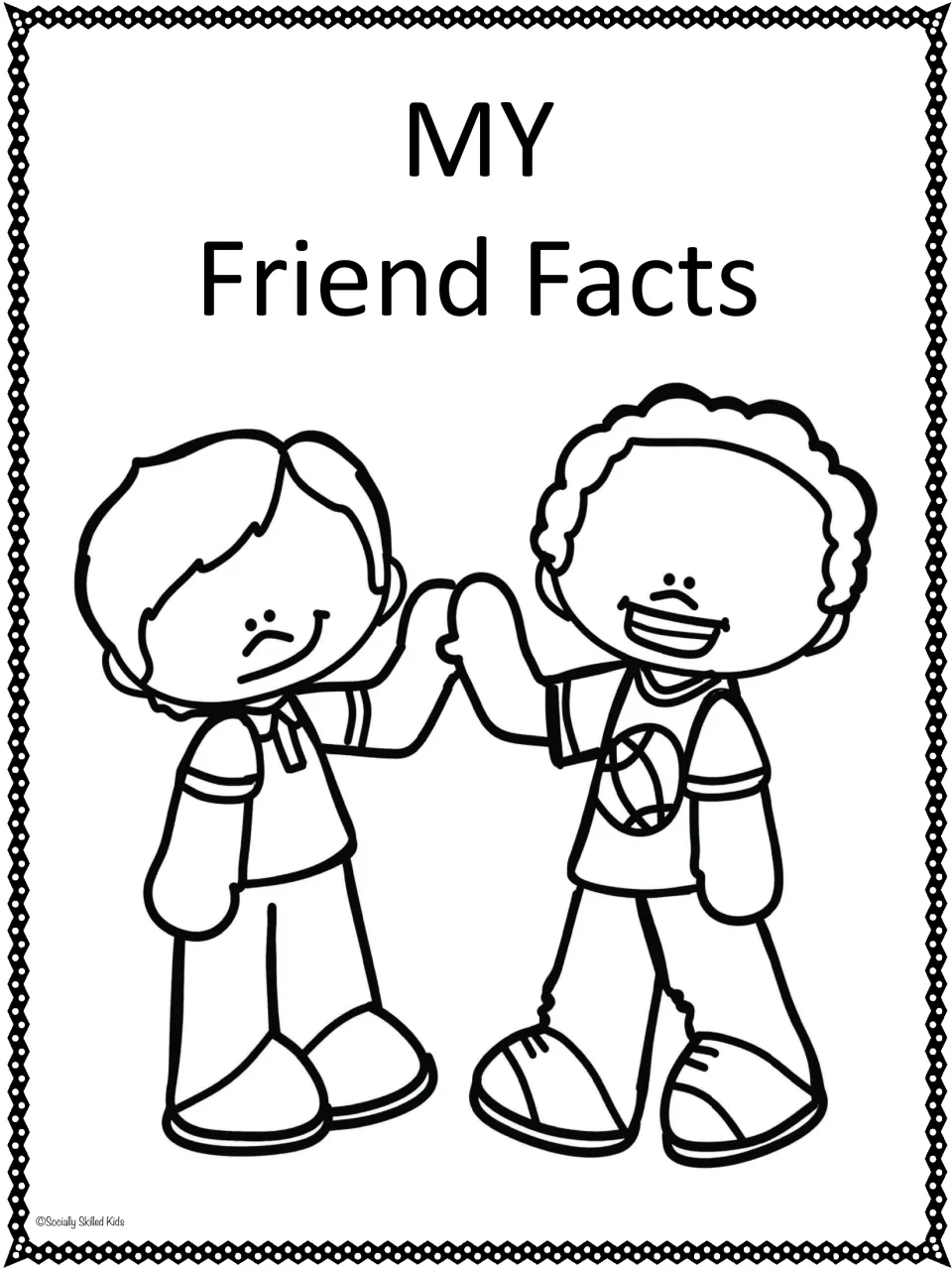 My Friend Facts student book cover featuring two boys giving a high five, ready for students to color