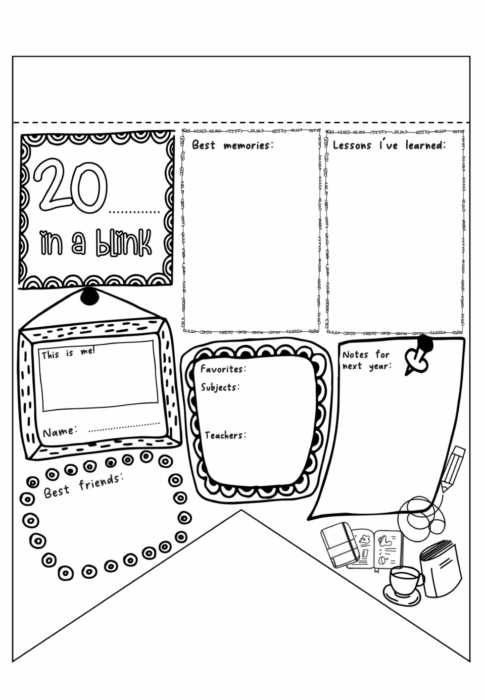 20__ in a Blink pennant: students note best memories, lessons learned, favorite subjects, teachers and notes for next year