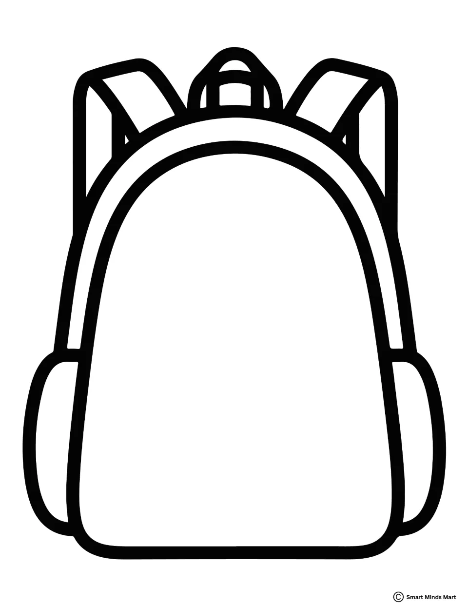Blank black-and-white backpack outline with no text, for students to color, decorate or draw on for the craft