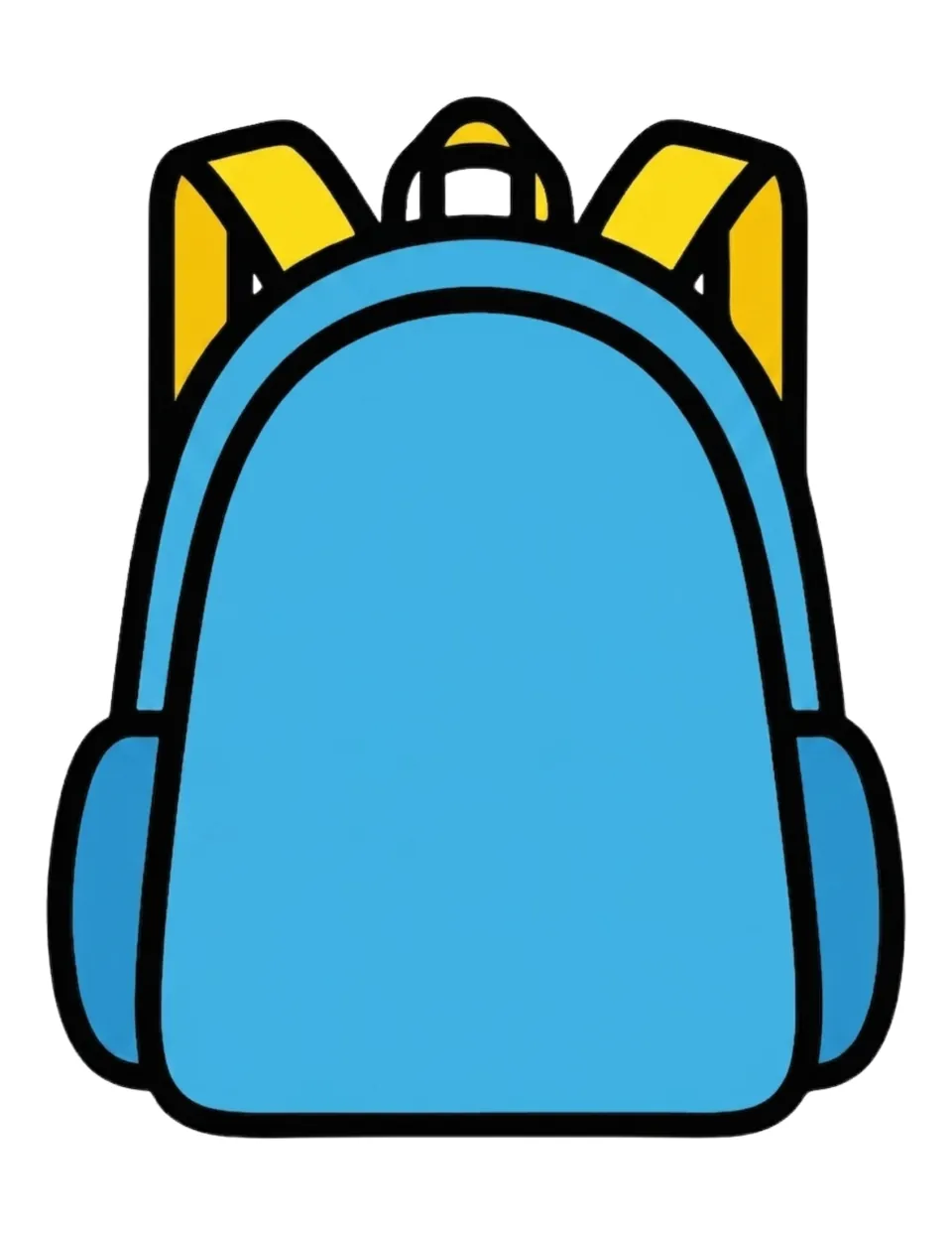 Plain blue backpack with yellow straps and no text, a pre-colored blank backpack for students to write or draw on