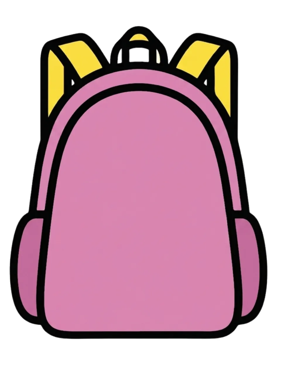 Plain pink backpack with yellow straps and no writing, a pre-colored blank template for a student's own design