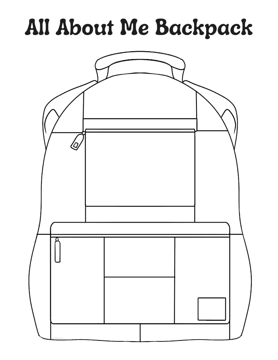 Blank backpack template for the second worksheet, ready for students to decorate and share about themselves