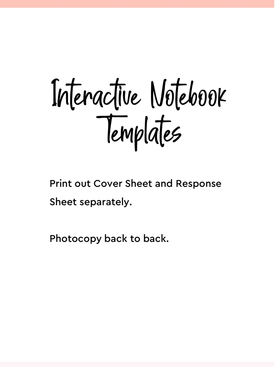 Interactive Notebook Templates divider: print cover and response sheets separately, then photocopy back to back