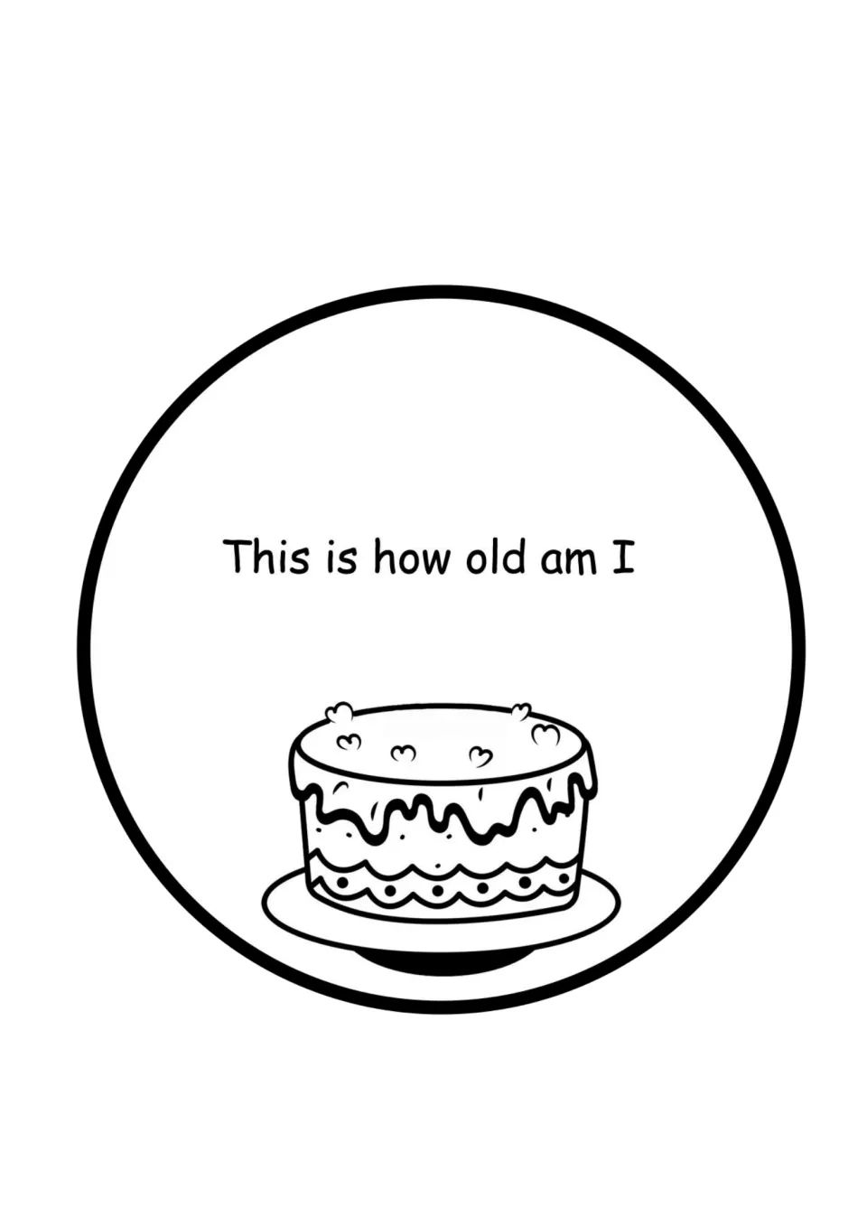 Age page: This is how old am I, above a birthday cake where students can draw candles or write their age