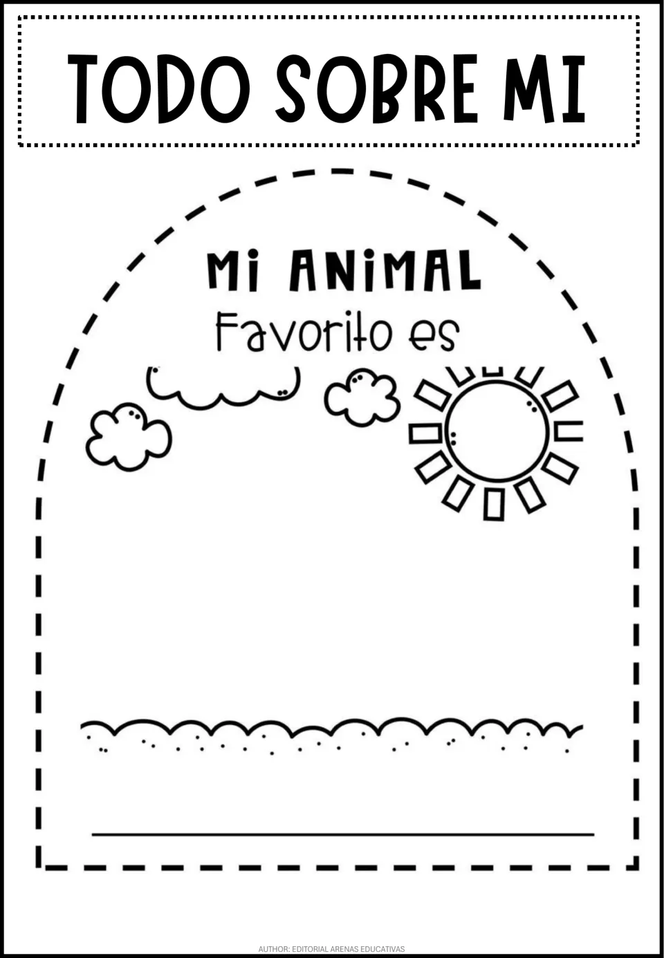 Mi animal favorito es: Spanish prompt where students draw their favorite animal under a sun and clouds and write its name