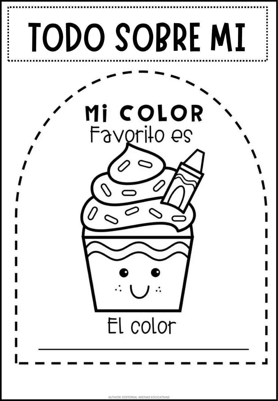 Mi color favorito es: students decorate a smiling cupcake with a crayon on top, then finish the El color sentence frame