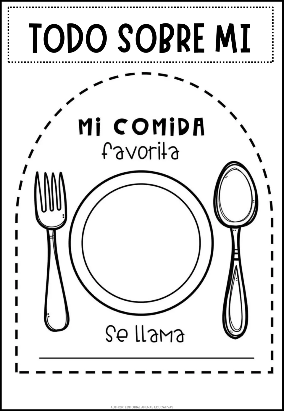 Mi comida favorita se llama: students draw their favorite food on the empty plate beside a fork and spoon, then name it