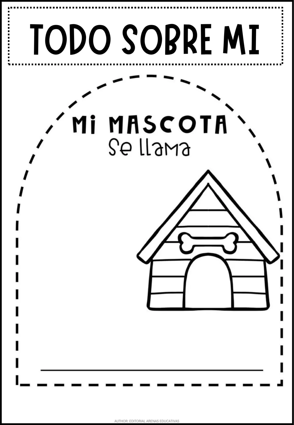 Mi mascota se llama: students draw their pet or dream pet beside a doghouse and write the pet's name in Spanish