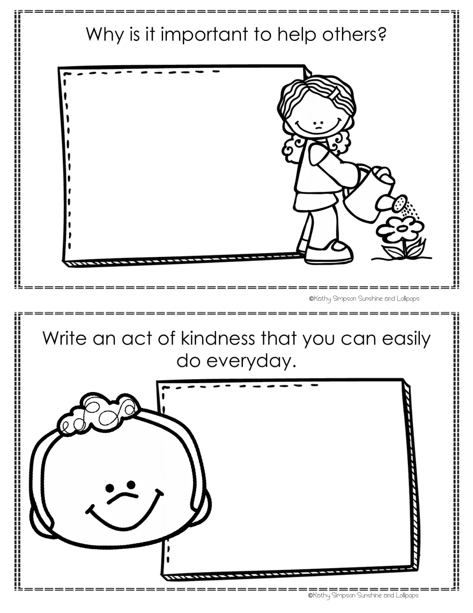Kindness booklet prompts ask why helping others matters and request an act of kindness to do every day.