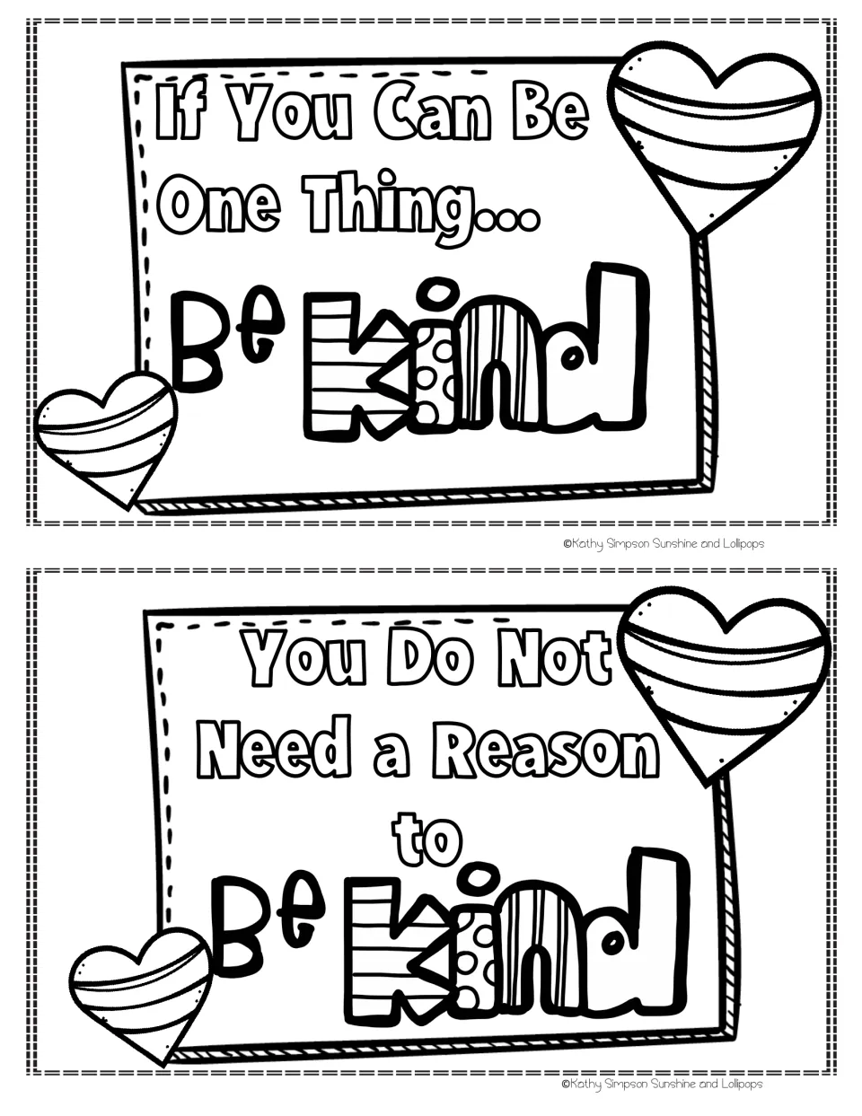 Kindness booklet quotes: “If You Can Be One Thing… Be Kind” and “You Do Not Need a Reason to Be Kind.”