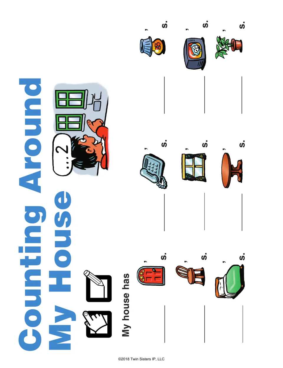Counting Around My House: students count doors, chairs, beds, phones, lamps and more at home and write each number