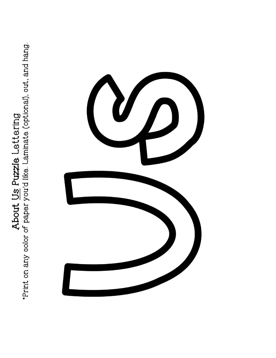 Bulletin title letters U and s spelling the word Us, shown as large outlined cut-out pieces to print on colored paper