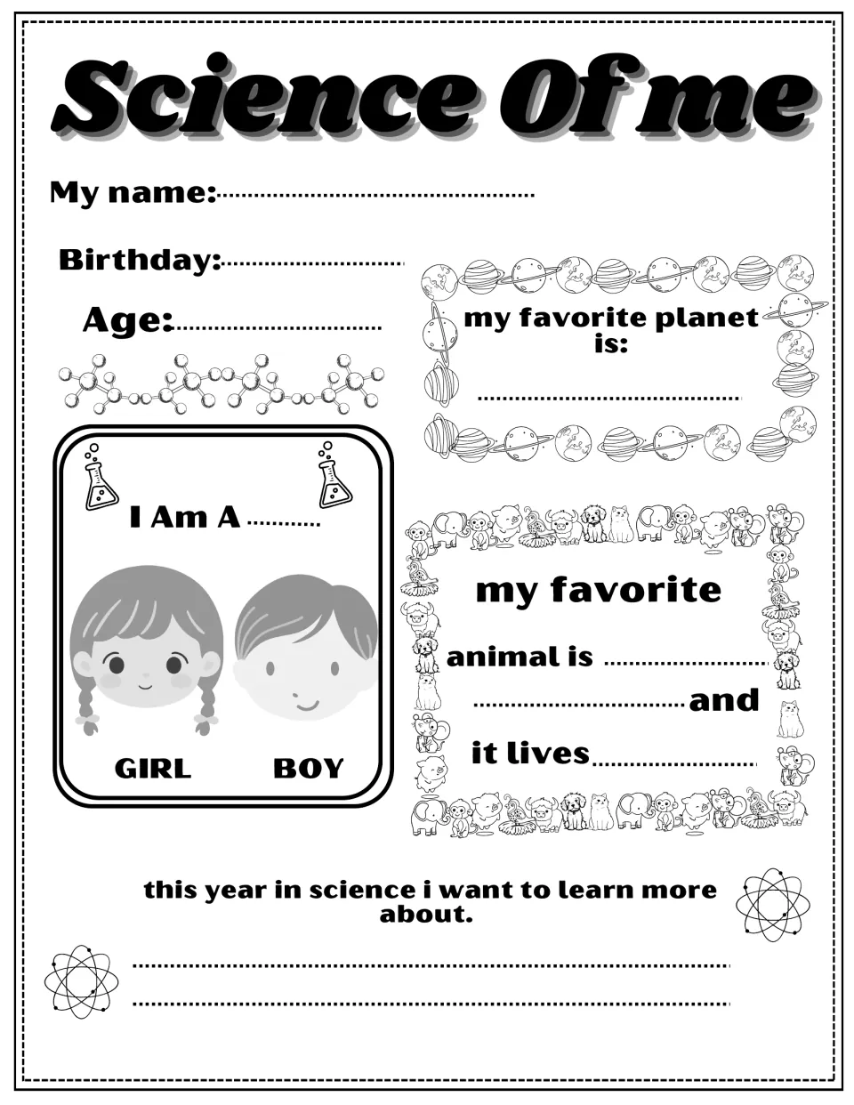 Science self-profile version 2: personal details, favorite planet, favorite animal and habitat, and learning goal