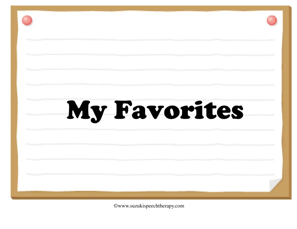 My Favorites section title on a pinned notepad sheet, introducing pages where students name things they like