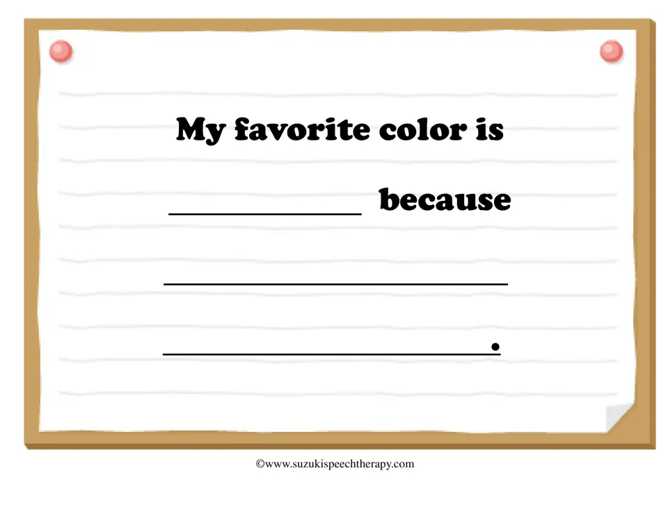 Favorite color prompt: students complete 'My favorite color is ___ because ___' and write a reason for their choice