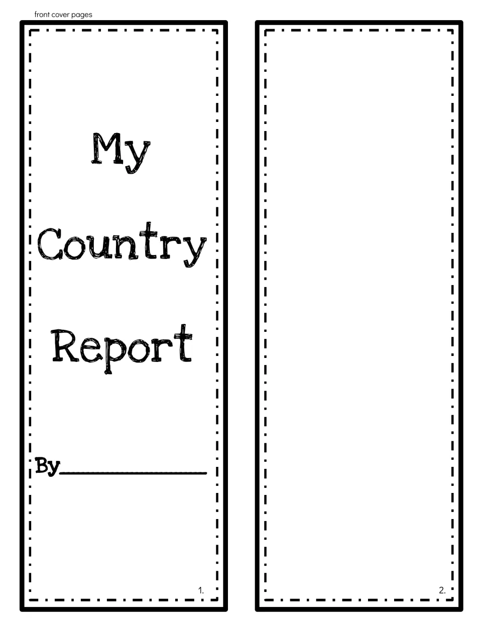 Country report cover strips: a My Country Report title panel with a By line for the student name and a blank art panel