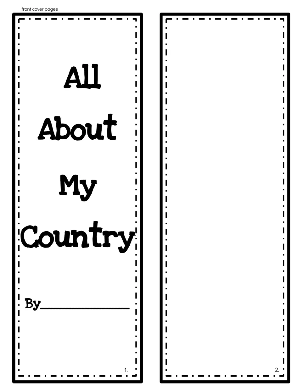 Alternate cover strips: an All About My Country title panel with a By line and a blank panel for the country name and art