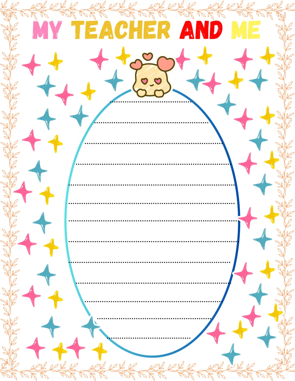 My Teacher and Me writing page: students write about themselves and their teacher together