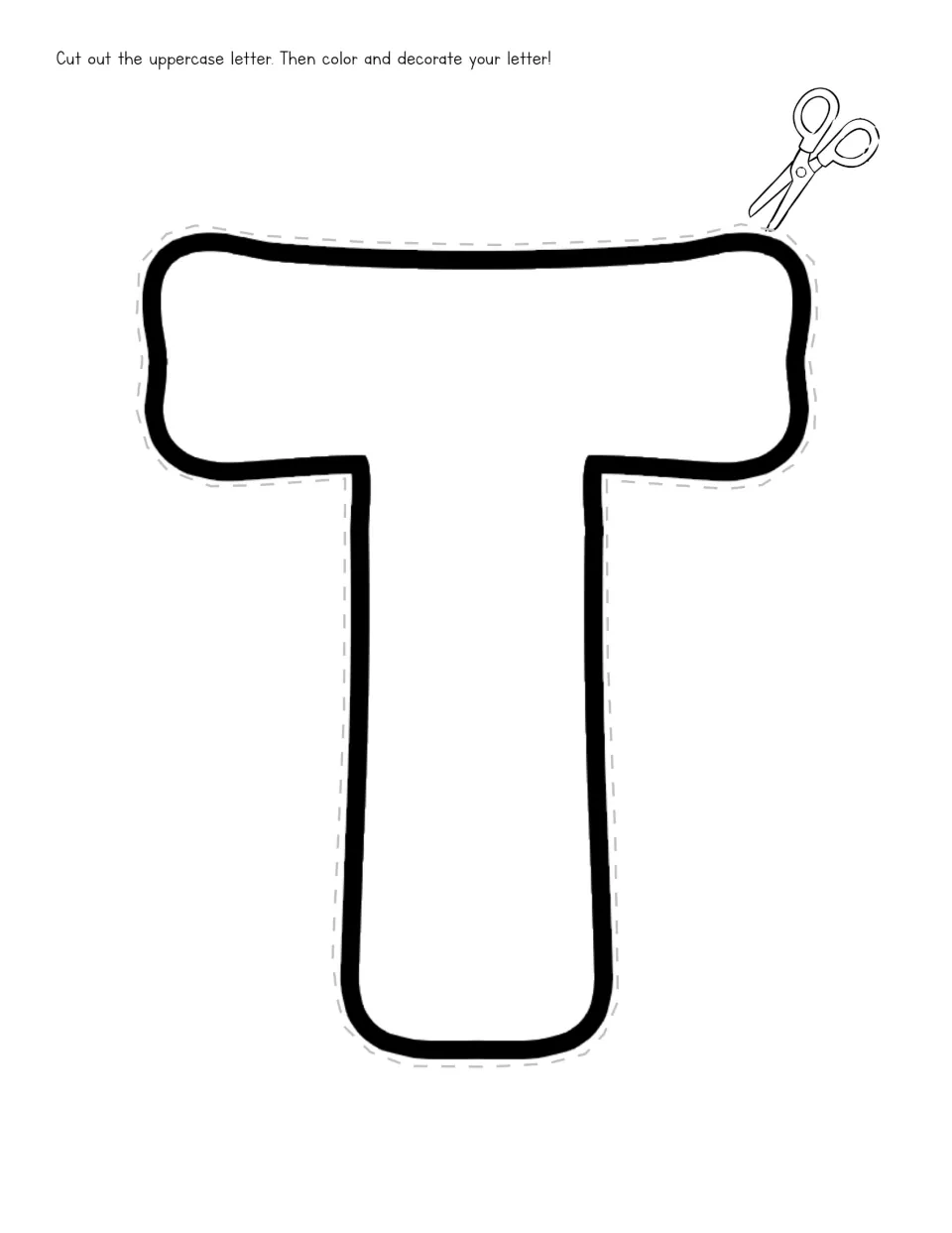 Uppercase T cutout for the letter T unit gives students a large letter to cut out, color, and decorate.