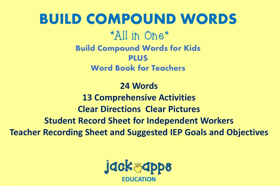 Build Compound Words All in One cover: 24 words, 13 activities, student and teacher record sheets and suggested IEP goals
