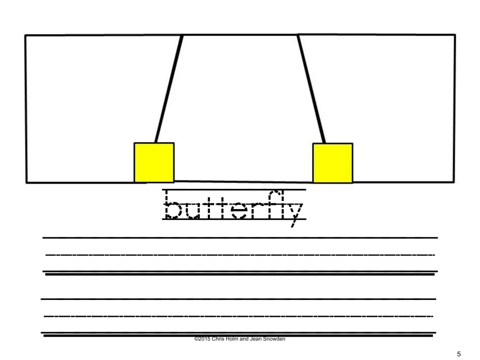 Butterfly puzzle mat: students glue the butter, fly and butterfly pieces in place, trace butterfly and write it twice
