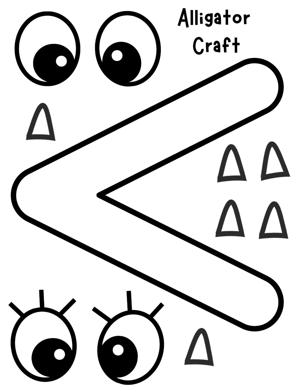 Alligator Craft less-than mouth piece with two pairs of eyes and six loose teeth for students to cut out and glue