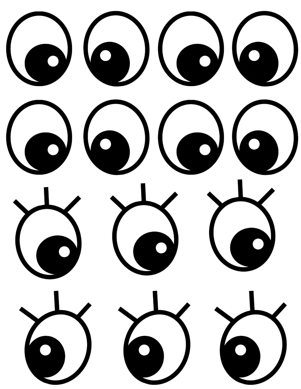 Sheet of 14 cut-out alligator eyes: eight plain googly eyes and six with lashes to glue onto the gators