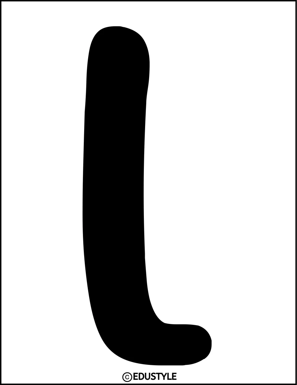 Large black bubble letter L on a white sheet, a cut-out letter for a bulletin board or door display headline