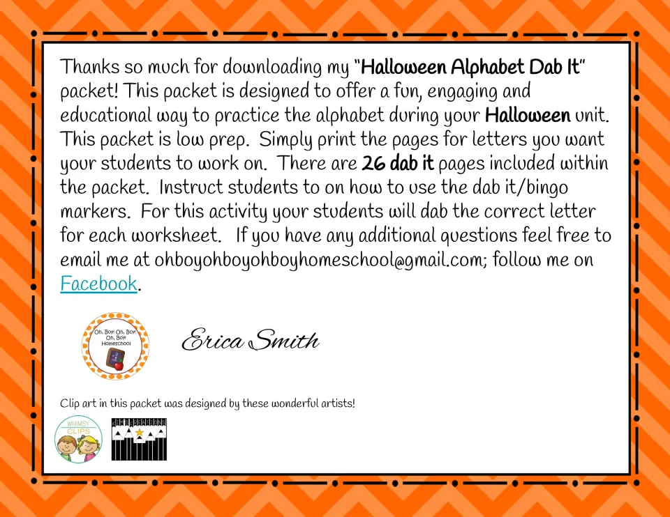 Introduction to the 26 alphabet dab-it pages, with directions to print selected letters and use bingo markers.