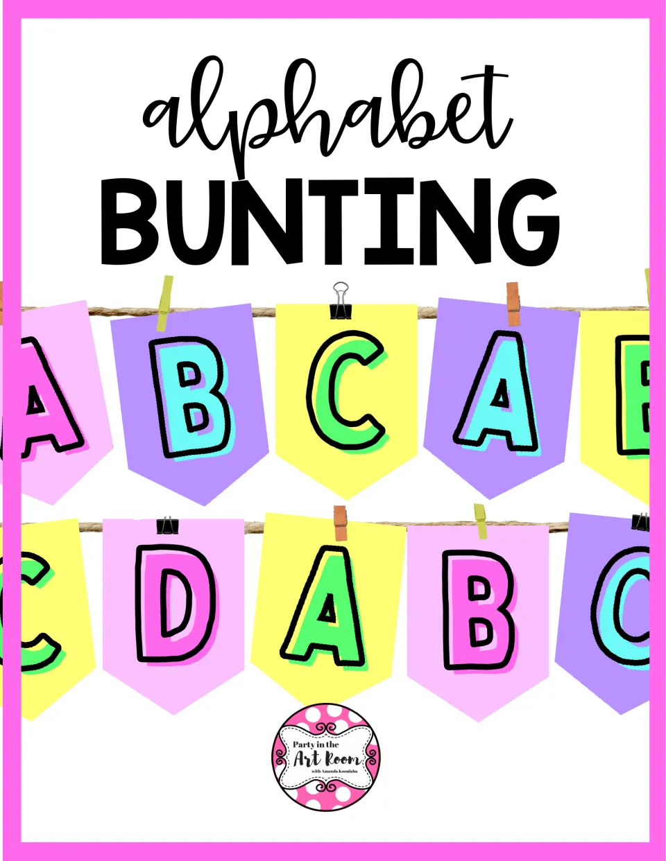 Alphabet Bunting Classroom Decor cover showing sample uppercase letter flags hung together as banners