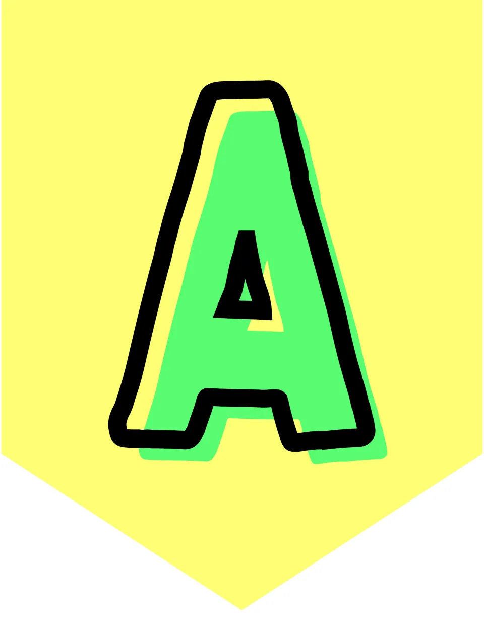 Uppercase A flag in the alphabet bunting set, printed one per page to cut out and hang for classroom display