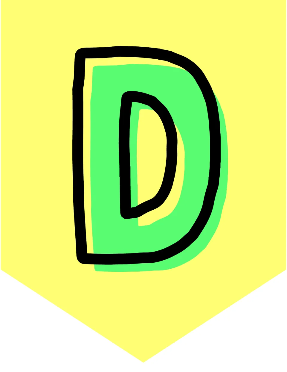 Uppercase D flag in the alphabet bunting set, printed one per page to cut out and hang for classroom display