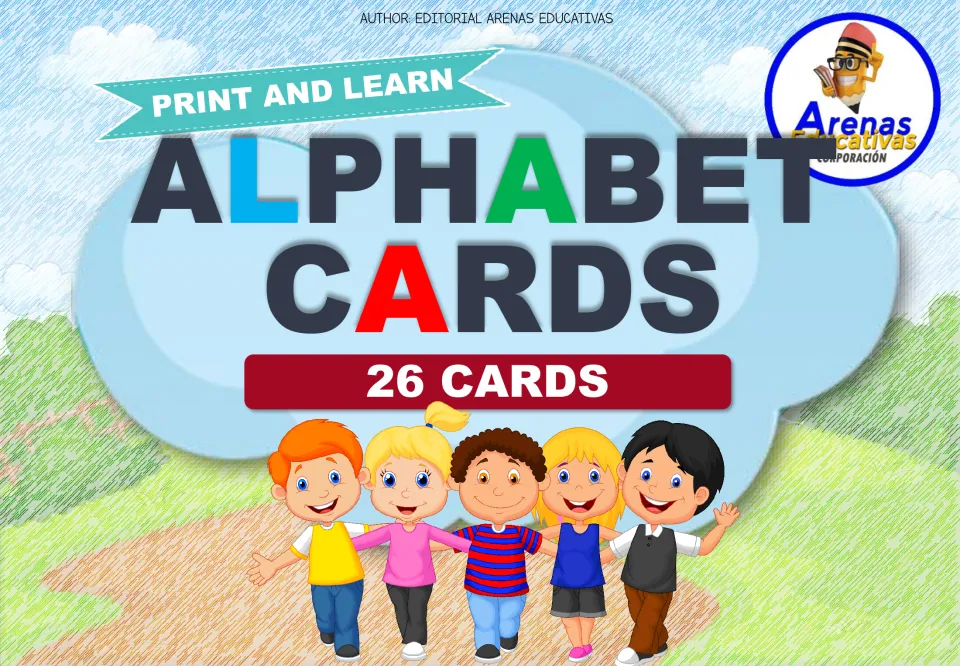Cover of the alphabet flashcard set, titled 'Alphabet Cards,' with 'Print and Learn' and '26 Cards'