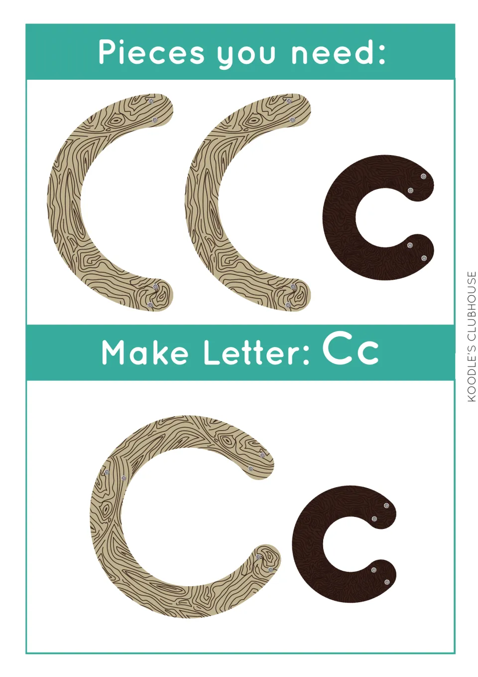 Make Letter Cc task card: children match two large arcs and one small curve to build a capital C and a lowercase c