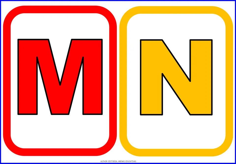 Uppercase alphabet flashcards M and N, cards 13–14 in the letter set, shown in red and gold for letter learning