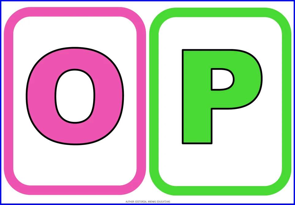 Uppercase alphabet flashcards O and P, cards 15–16 in the letter set, shown in pink and green for letter learning