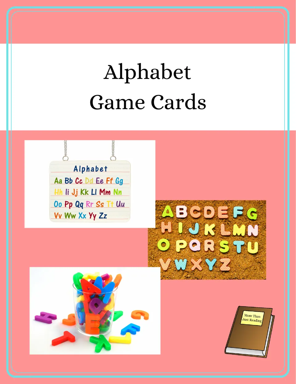 Alphabet Game Cards cover introducing uppercase and lowercase letter cards for alphabet matching games