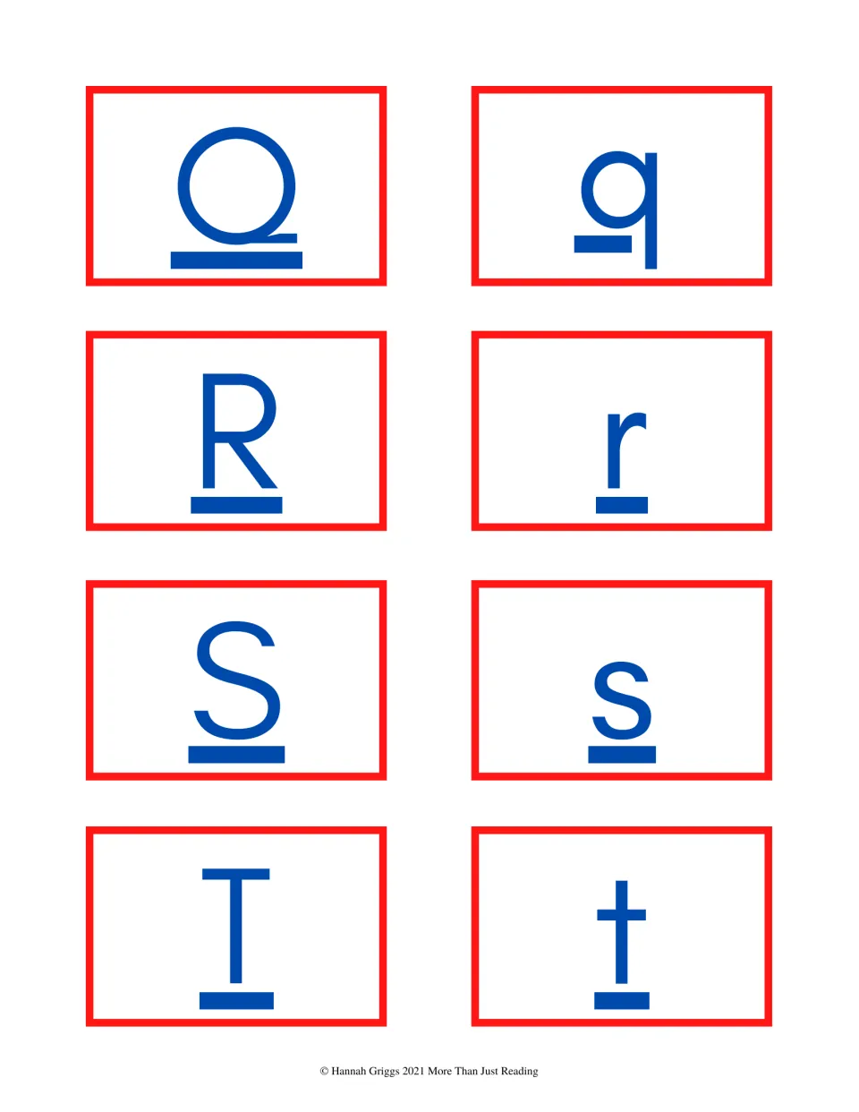 Color alphabet cards 33–40 show uppercase and lowercase Q, R, S, and T as separate cards for matching pairs