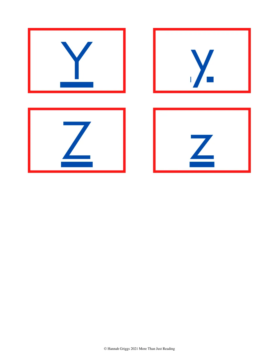 Color alphabet cards 49–52 show uppercase and lowercase Y and Z, completing the 52-card matching deck