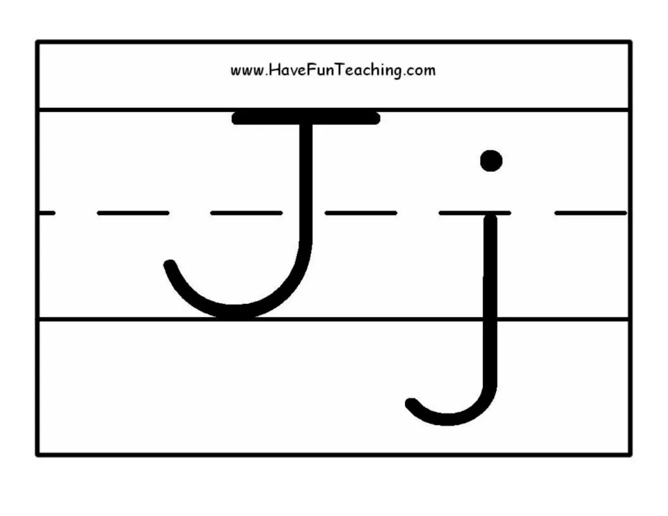 Alphabet poster for classroom display showing uppercase J and lowercase j in black and white print.