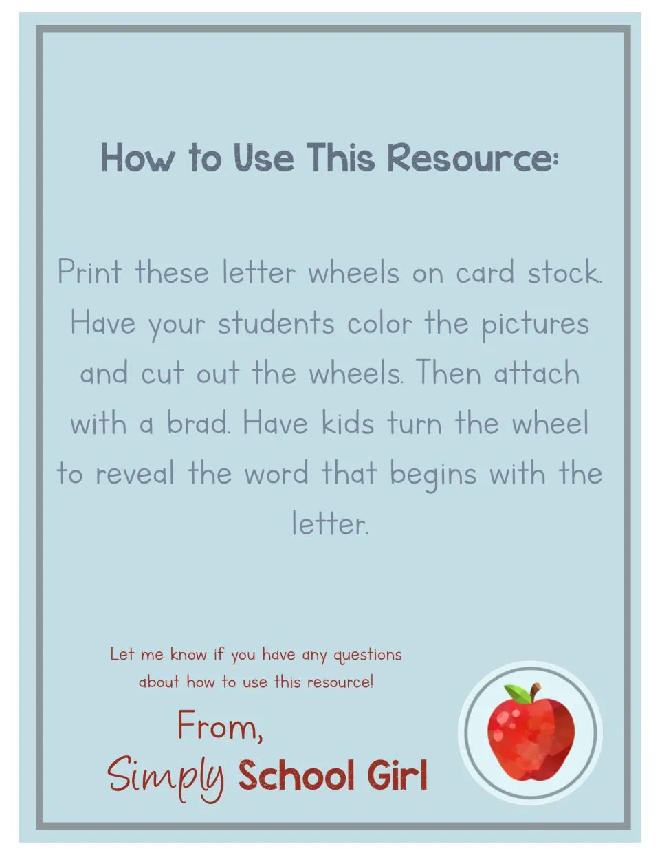 How to use: print wheels on card stock, students color and cut them out, join with a brad, then spin to reveal words