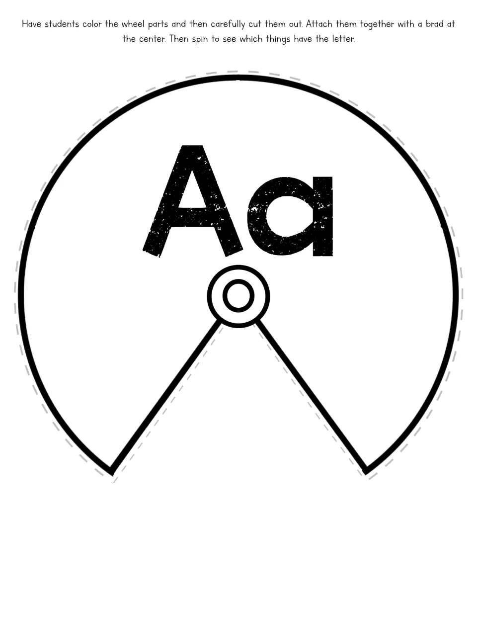 Letter Aa wheel cover, a cut-out piece: students color it, cut it out and fasten it with a brad over the A picture wheel