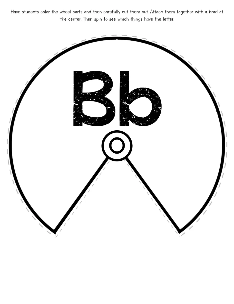 Letter Bb wheel cover, a cut-out piece with a window that students color, cut out and fasten over the B picture wheel