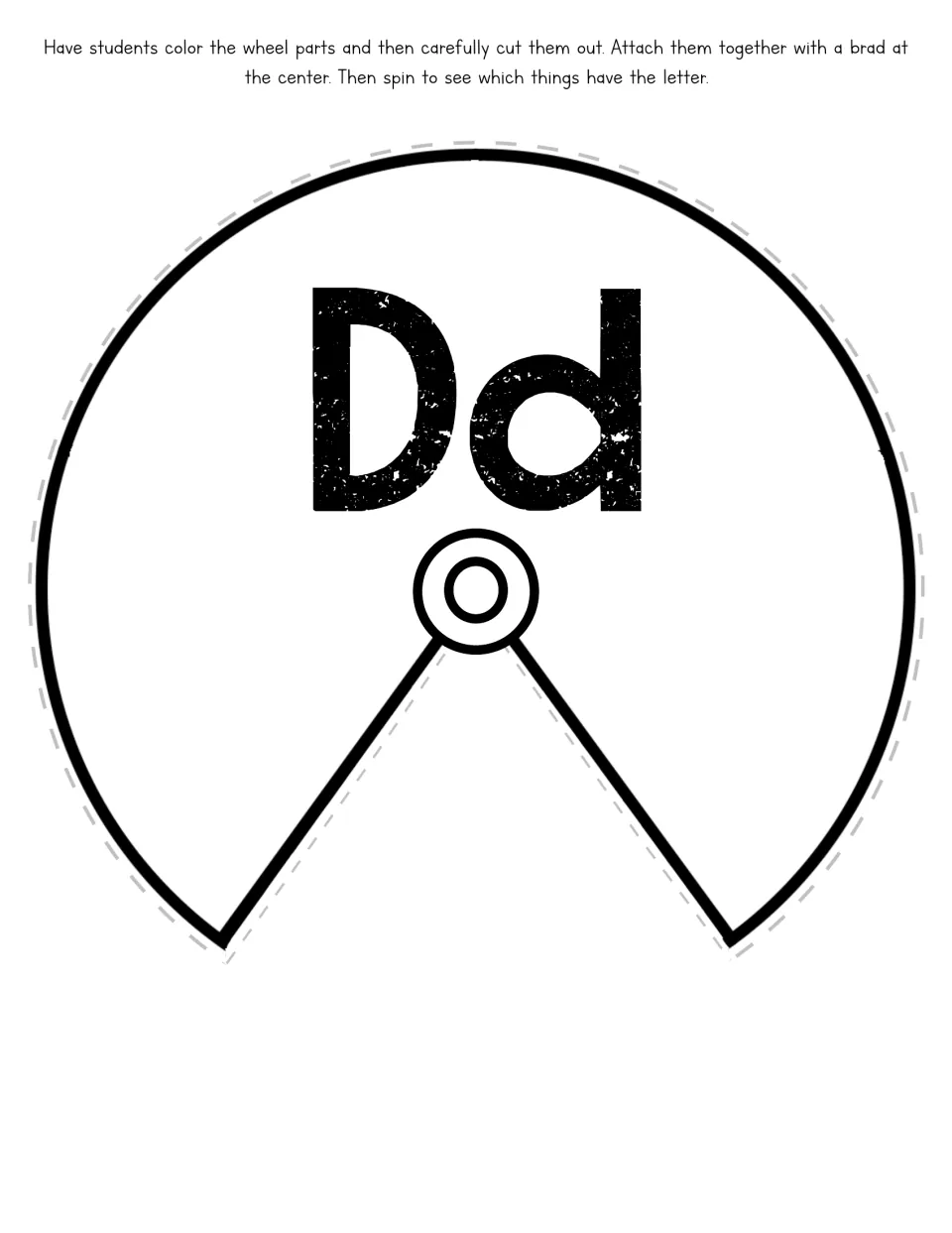 Letter Dd wheel cover, a cut-out piece that students color and cut out, then join with a brad to the D picture wheel