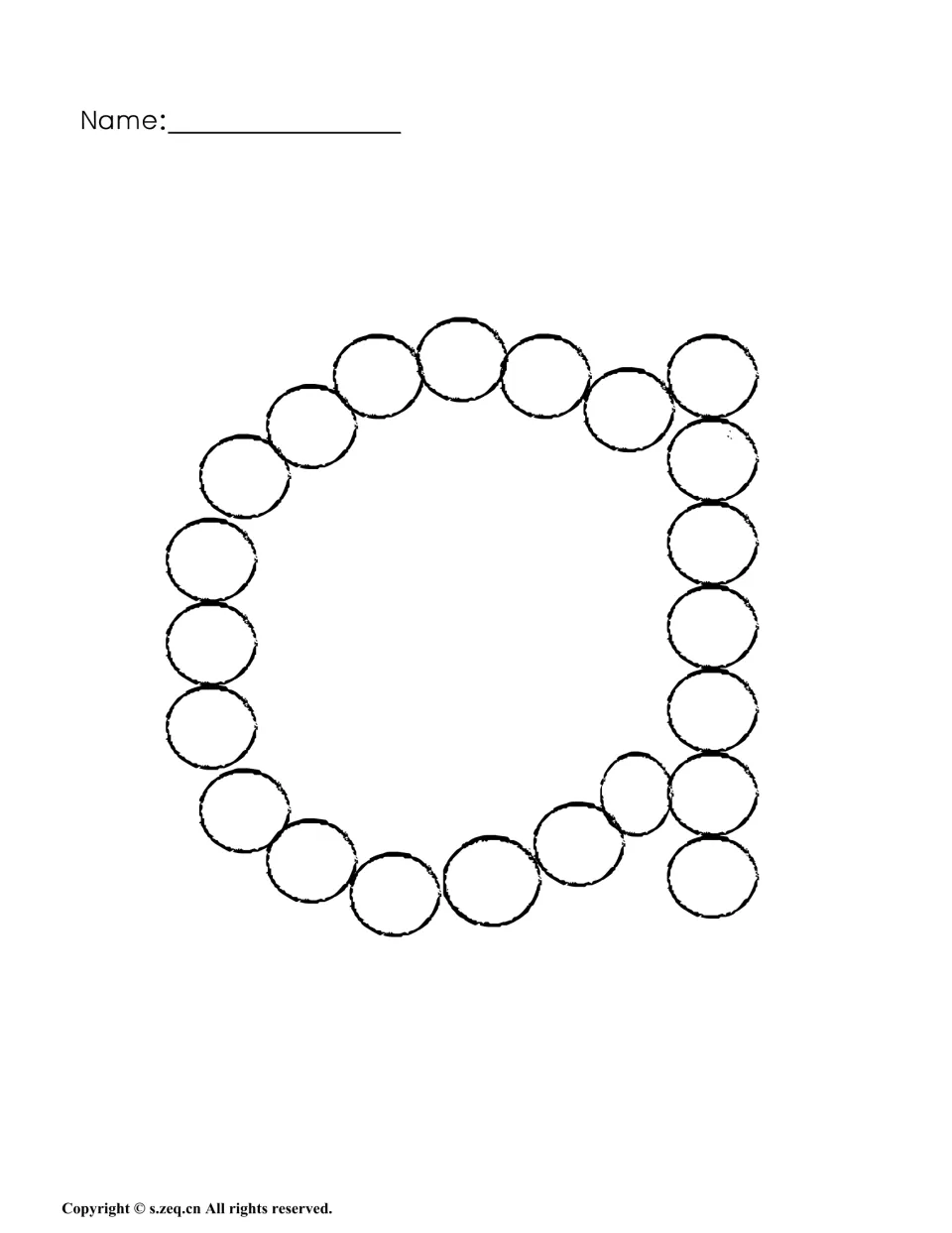 Lowercase a dot page: students dot each circle forming a small a, following the round shape and short stem on the right