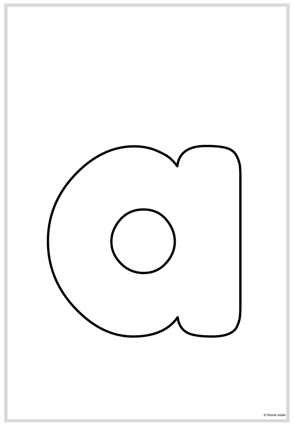 Lowercase letter a poster from the alphabet resource, featuring a large outlined letter to color or trace.