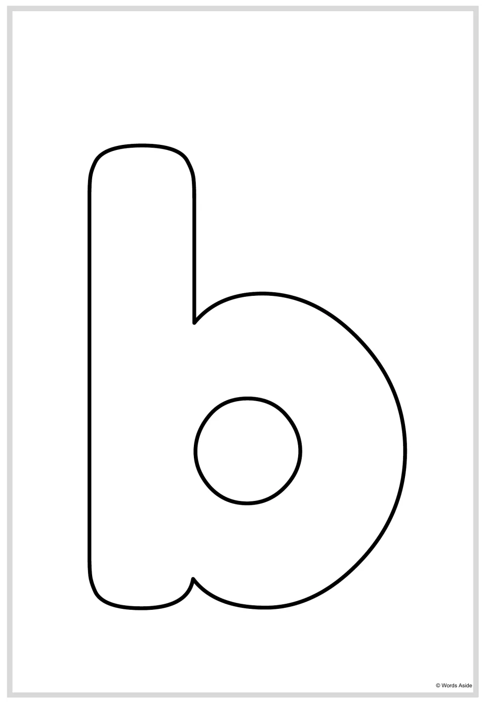 Lowercase letter b poster from the alphabet resource, featuring a large outlined letter to color or trace.