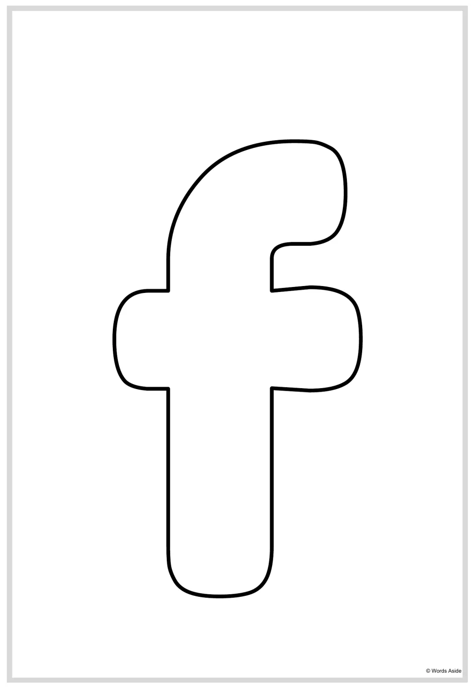 Lowercase letter f poster from the alphabet resource, featuring a large outlined letter to color or trace.