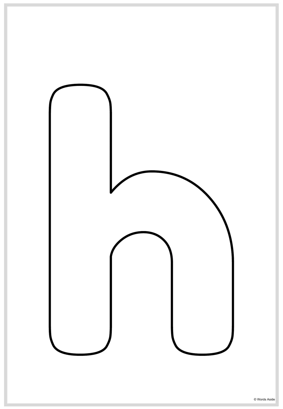Lowercase letter h poster from the alphabet resource, featuring a large outlined letter to color or trace.