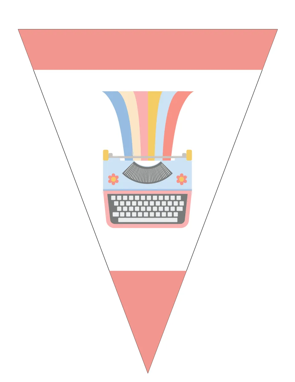 Decorative typewriter pennant with rainbow paper, part of the editable pastel classroom bunting set